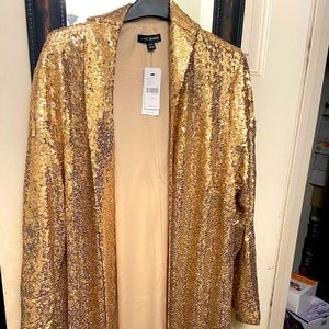 Lane Bryant glamour duster sequin gold cardigan